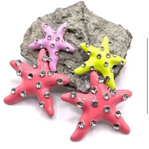 2/$30🌵 Large Mismatched Starfish Earrings Rhinestone Bohemian Boho Neon NEW